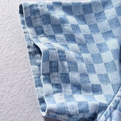 Denim Checkered Short Sleeve Shirt