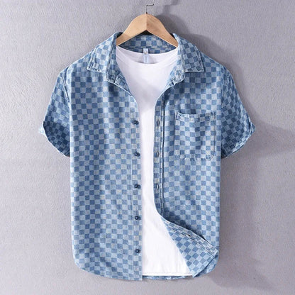 Denim Checkered Short Sleeve Shirt