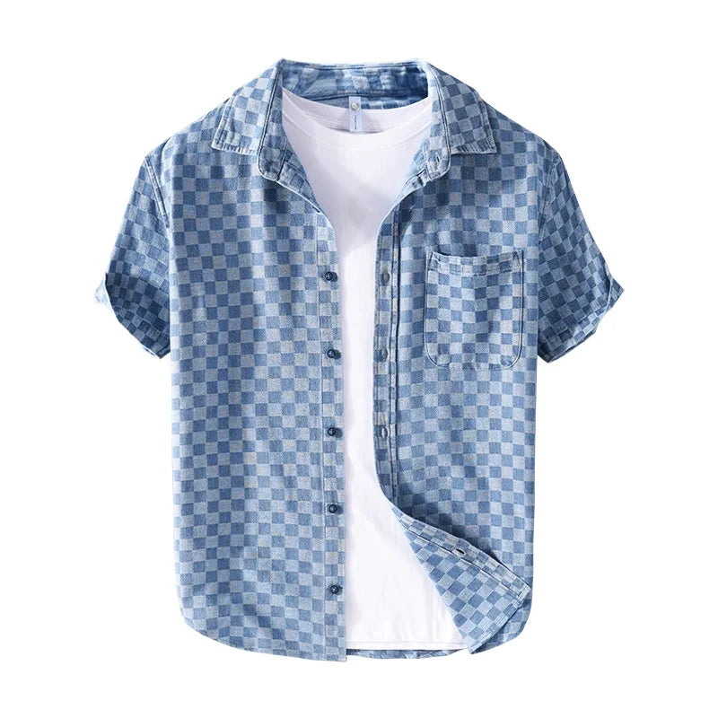 Denim Checkered Short Sleeve Shirt