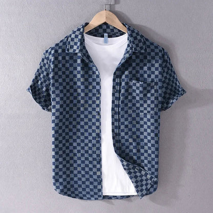 Denim Checkered Short Sleeve Shirt